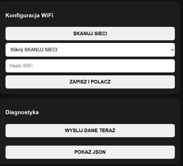Lokalny panel konfiguracji Wi-Fi i diagnostyki stacji fasadowej.